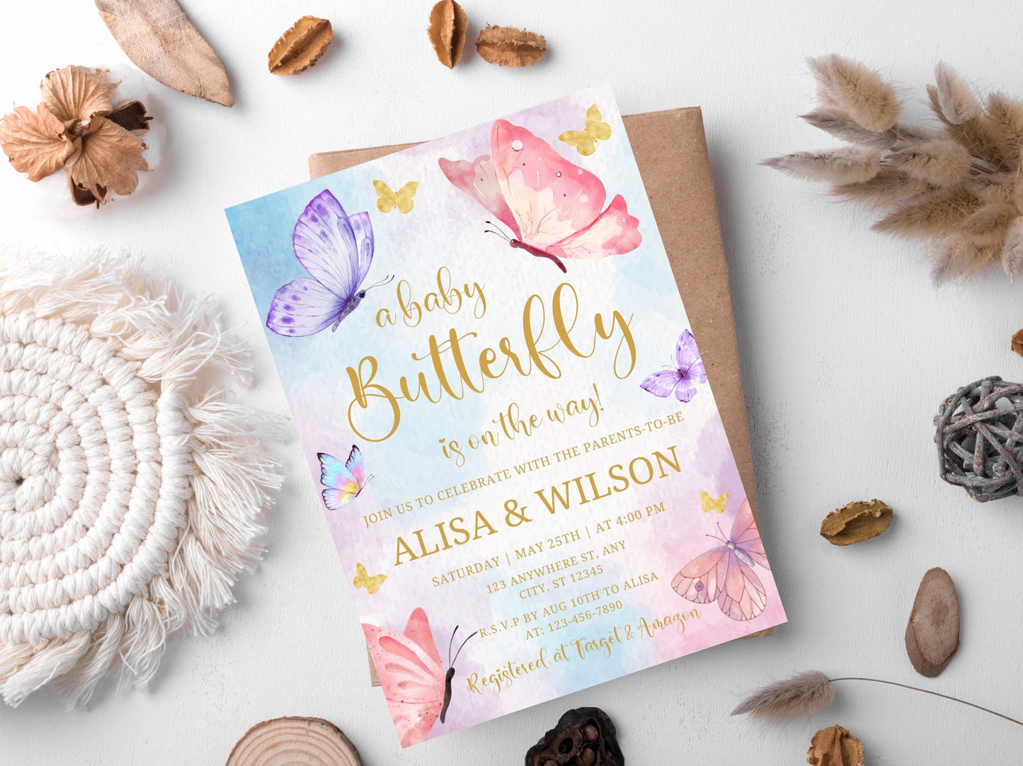 Purple Butterfly Baby Shower Invitation Template (PDF)