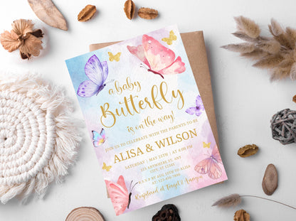 Purple Butterfly Baby Shower Invitation Template (PDF)