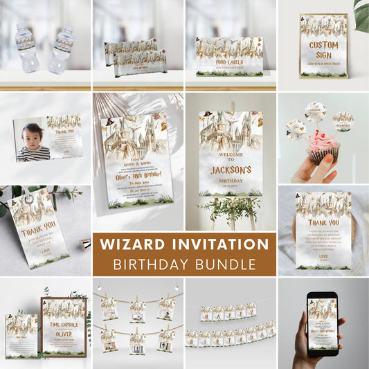 Kit de fête d'anniversaire sur le thème des sorciers, invitation pour une école de magie (téléchargement numérique)