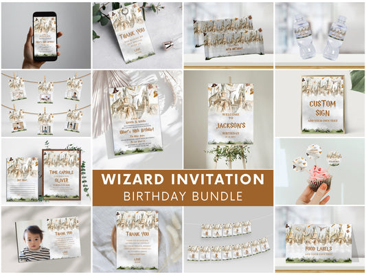 Wizard Birthday Party Bundle, Editable Invitation, Magic School Decor (Digital Download)