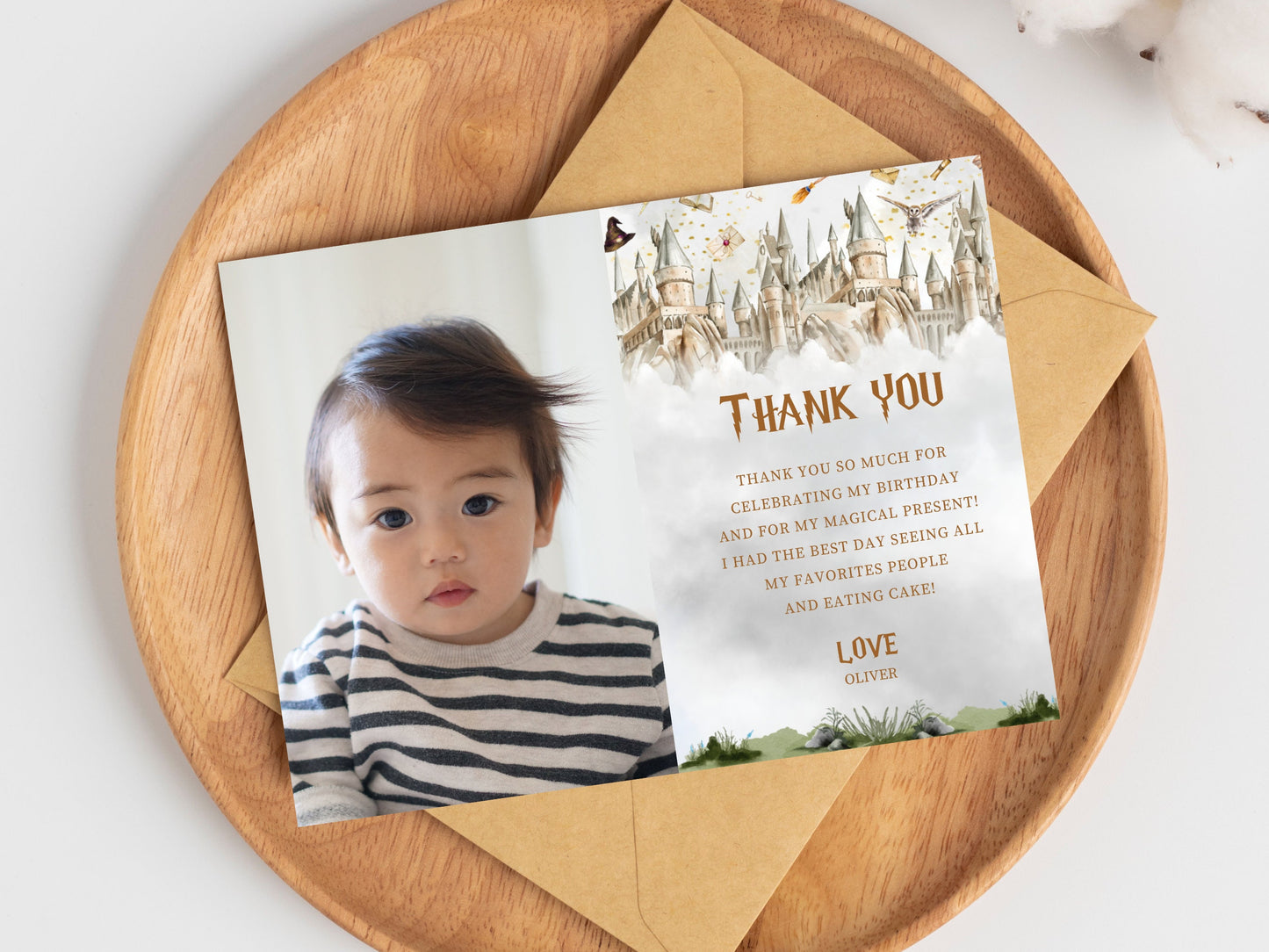 Carte de remerciement d'anniversaire de sorcier personnalisable avec photo (7,6 x 8,9 cm) (Téléchargement numérique)