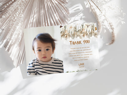Carte de remerciement d'anniversaire de sorcier personnalisable avec photo (7,6 x 8,9 cm) (Téléchargement numérique)