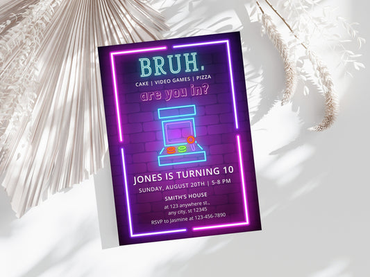 Editable Neon Arcade Birthday Invitation Template (Digital Download)