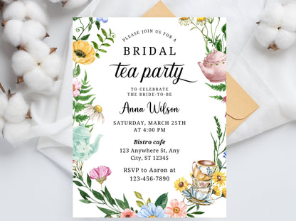 Wildflower Bridal Tea Party Invitation, Boho Floral (Canva Template)
