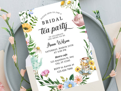Wildflower Bridal Tea Party Invitation, Boho Floral (Canva Template)