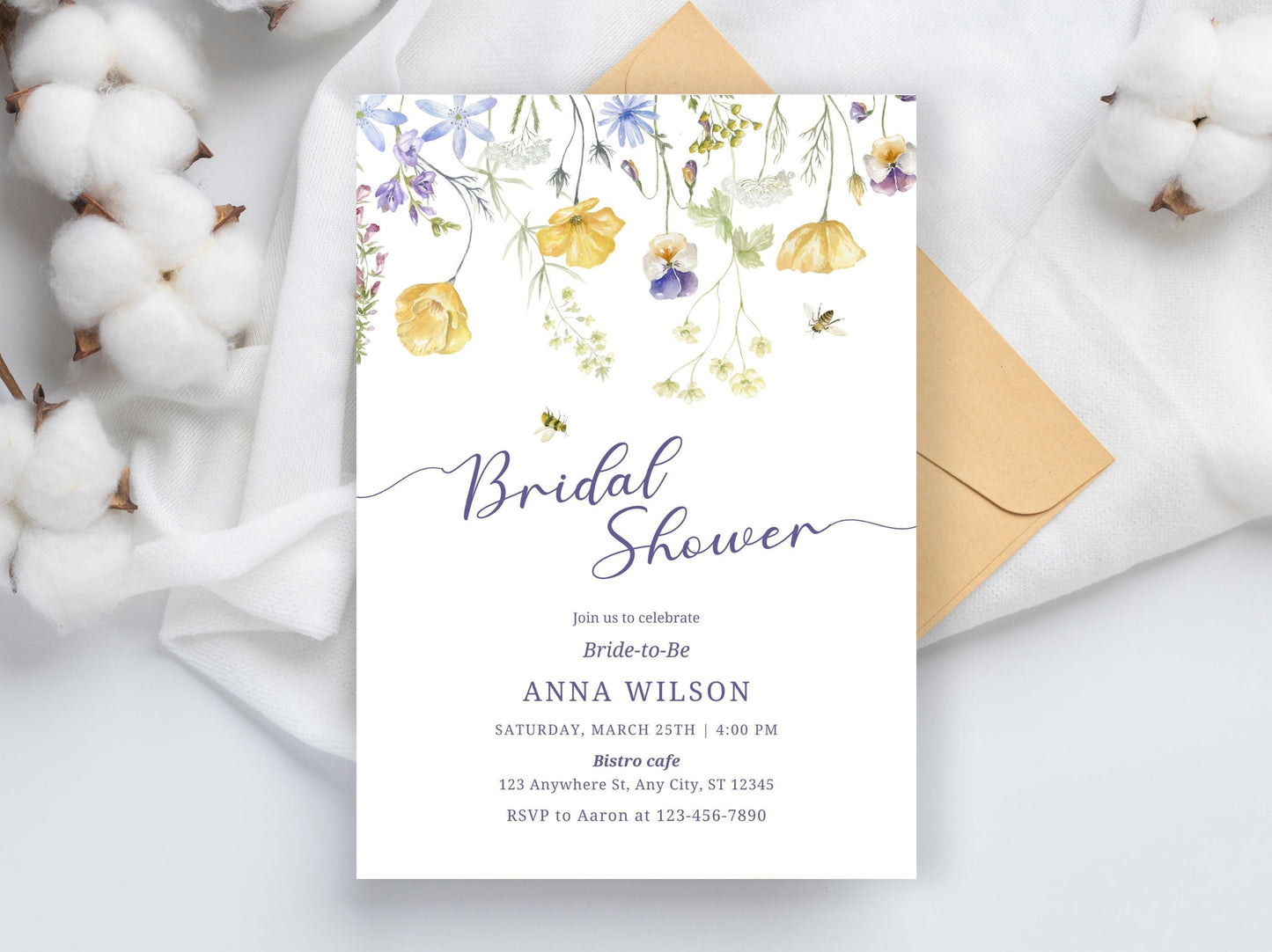 Wildflower Bridal Shower Invitation, Boho Garden Party (Canva Template)