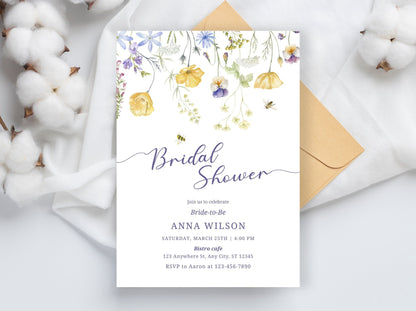 Wildflower Bridal Shower Invitation, Boho Garden Party (Canva Template)