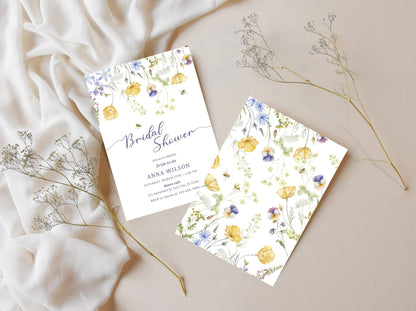 Wildflower Bridal Shower Invitation, Boho Garden Party (Canva Template)
