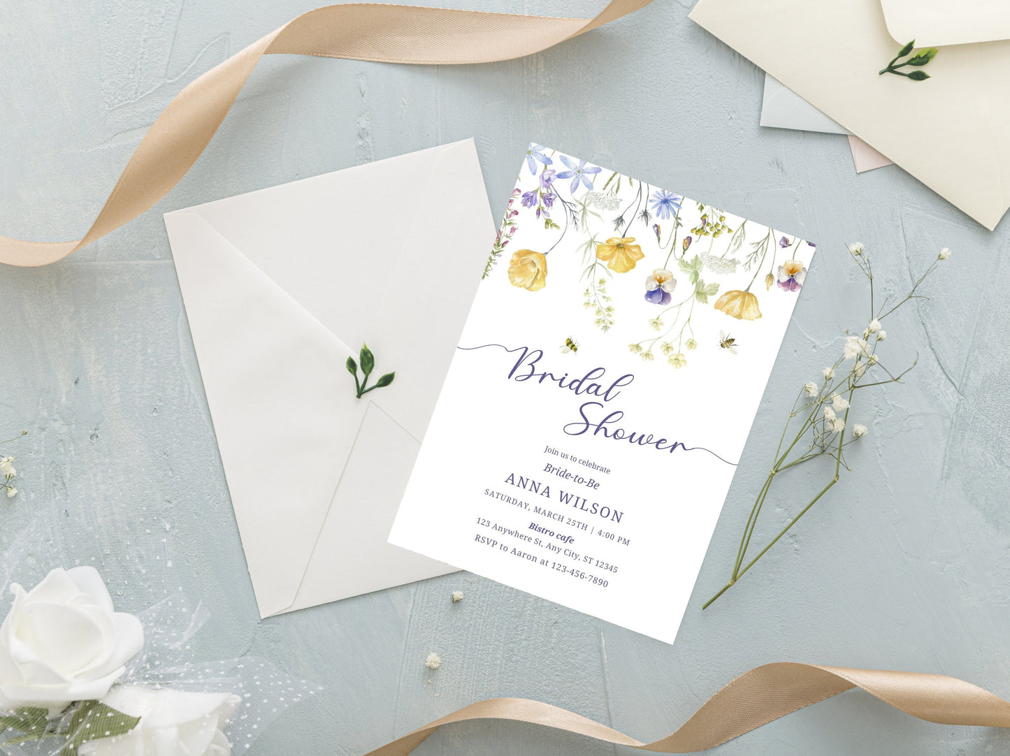 Wildflower Bridal Shower Invitation, Boho Garden Party (Canva Template)