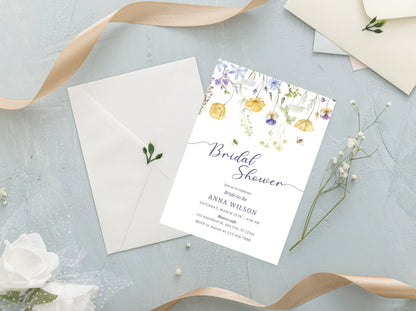 Wildflower Bridal Shower Invitation, Boho Garden Party (Canva Template)