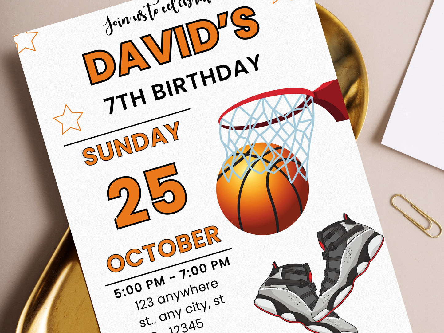 Basketball Birthday Invitation Template, Editable Sports Invite (Digital Download)