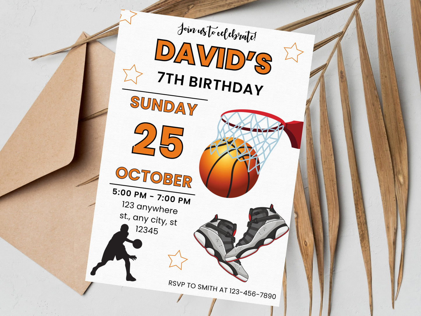 Basketball Birthday Invitation Template, Editable Sports Invite (Digital Download)