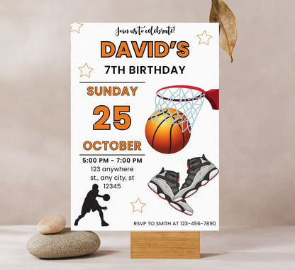 Basketball Birthday Invitation Template, Editable Sports Invite (Digital Download)
