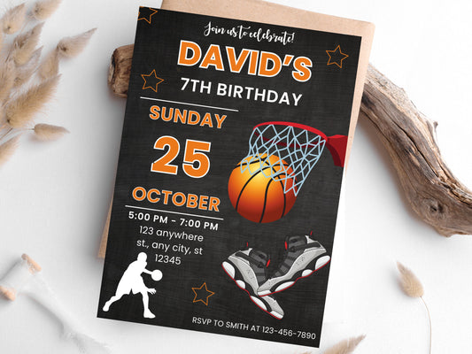 Modèle d'invitation d'anniversaire sur le thème du basketball (téléchargement numérique)