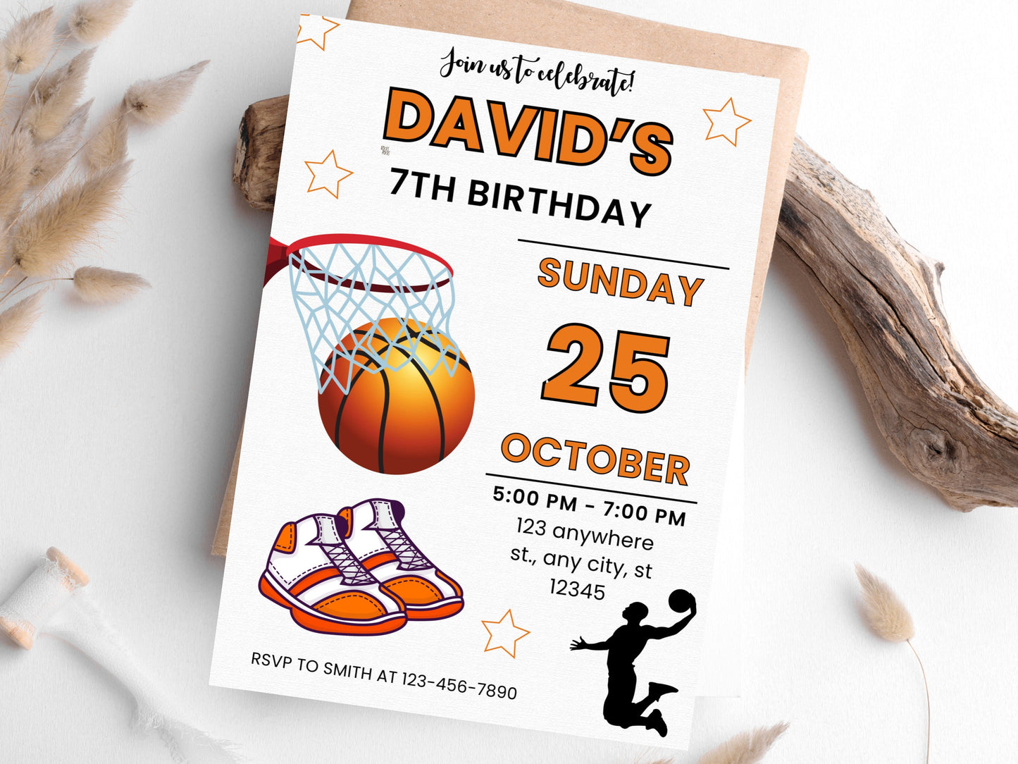 Basketball-Geburtstagseinladung, bearbeitbare Sporteinladung (Digitaler Download)