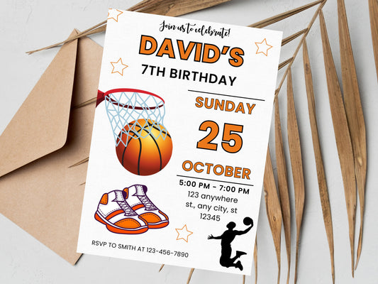 Basketball Birthday Invitation, Editable Sports Invite (Digital Download)