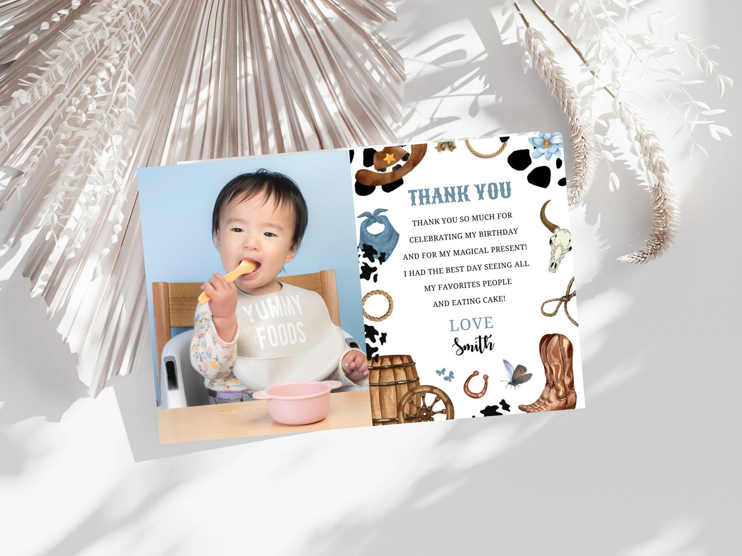 My First Rodeo Thank You Card With Photo, Editable Cowboy Birthday Template