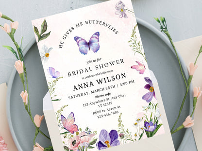 Wildflower Butterfly Bridal Shower Invitation Template (Digital Download)