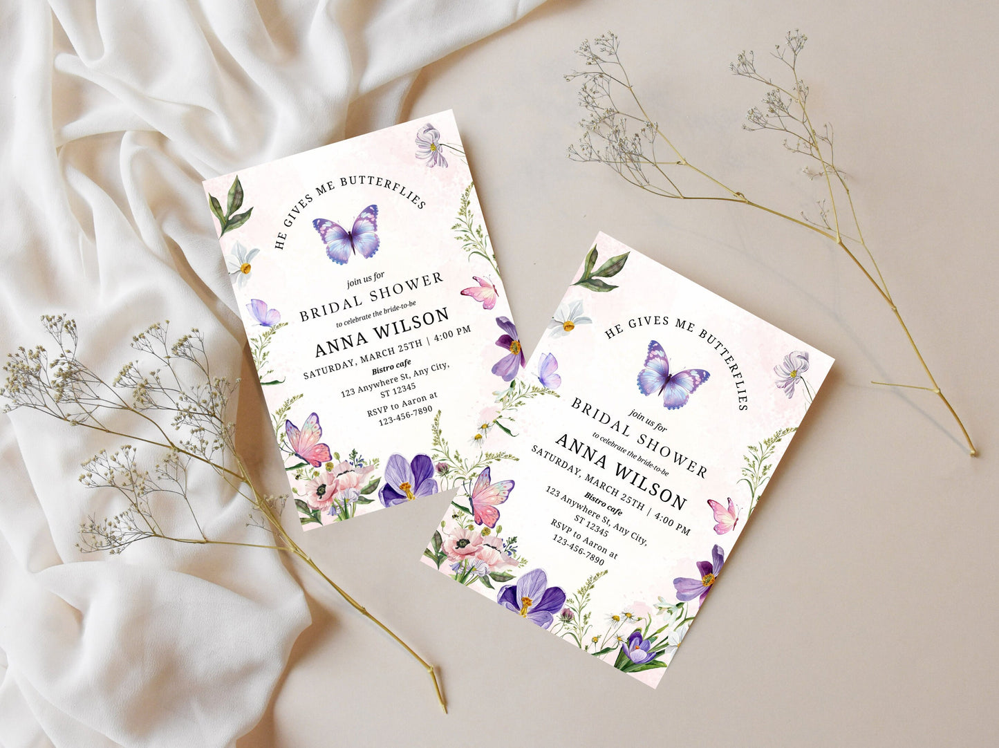 Wildflower Butterfly Bridal Shower Invitation Template (Digital Download)
