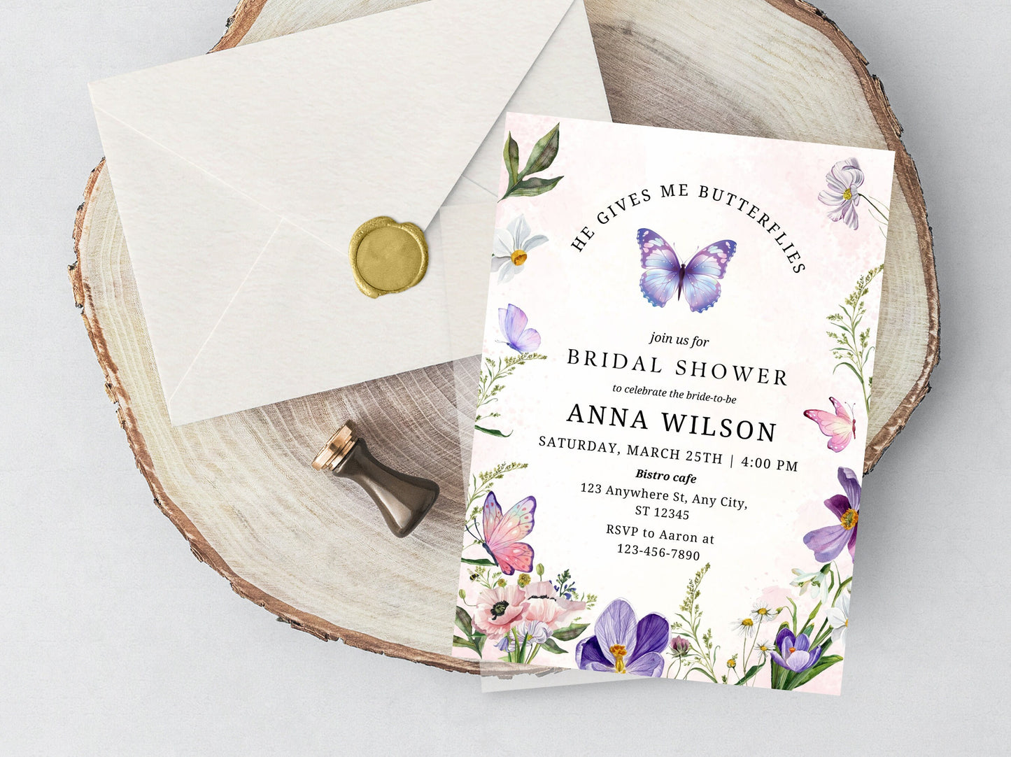 Wildflower Butterfly Bridal Shower Invitation Template (Digital Download)
