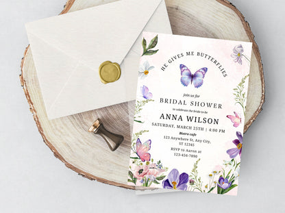 Wildflower Butterfly Bridal Shower Invitation Template (Digital Download)
