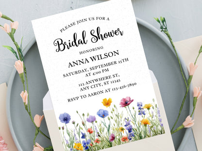 Wildflower Bridal Shower Invitation Template, Floral Spring Invite (Editable, Printable)