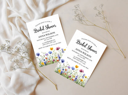 Wildflower Bridal Shower Invitation Template, Floral Spring Invite (Editable, Printable)