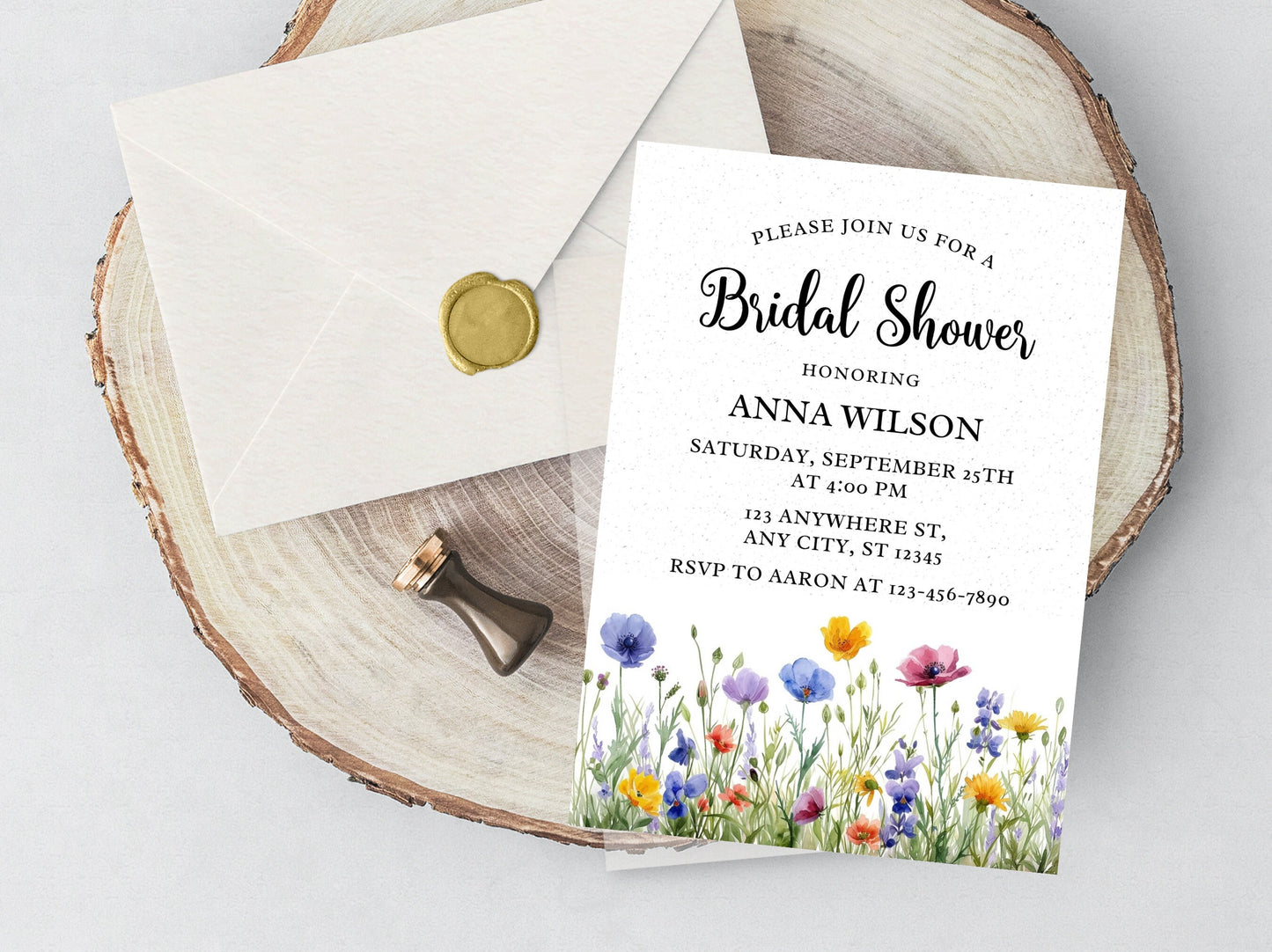 Wildflower Bridal Shower Invitation Template, Floral Spring Invite (Editable, Printable)