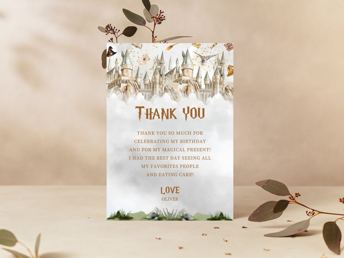 Carte de remerciement d'anniversaire de sorcier modifiable (téléchargement numérique)