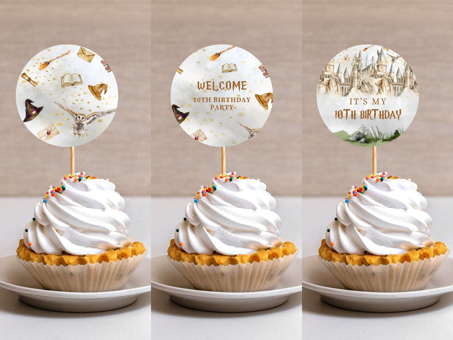 Editable Wizard Cupcake Toppers, Wizard Birthday Party Decor (Digital Download)