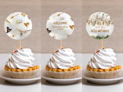 Editable Wizard Cupcake Toppers, Wizard Birthday Party Decor (Digital Download)