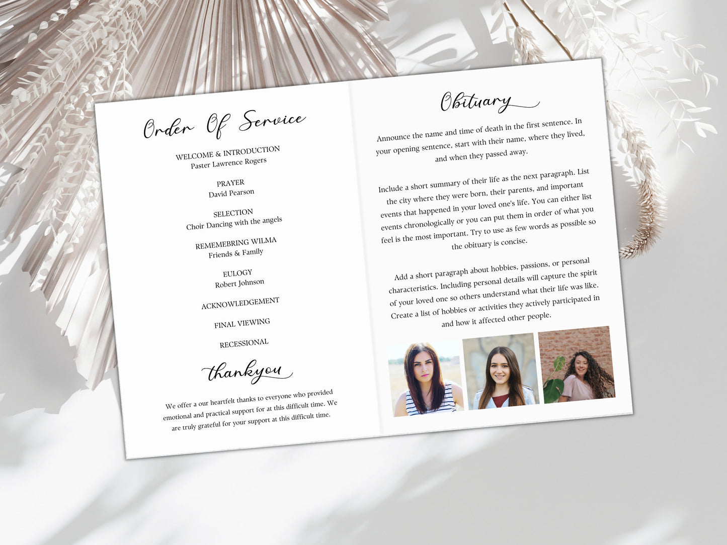 Heart Collage Funeral Program Template, Photo Memorial (Digital Download)