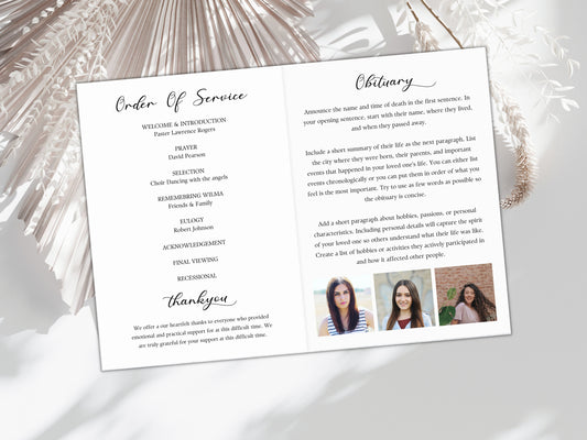Heart Collage Funeral Program Template, Photo Memorial (Digital Download)