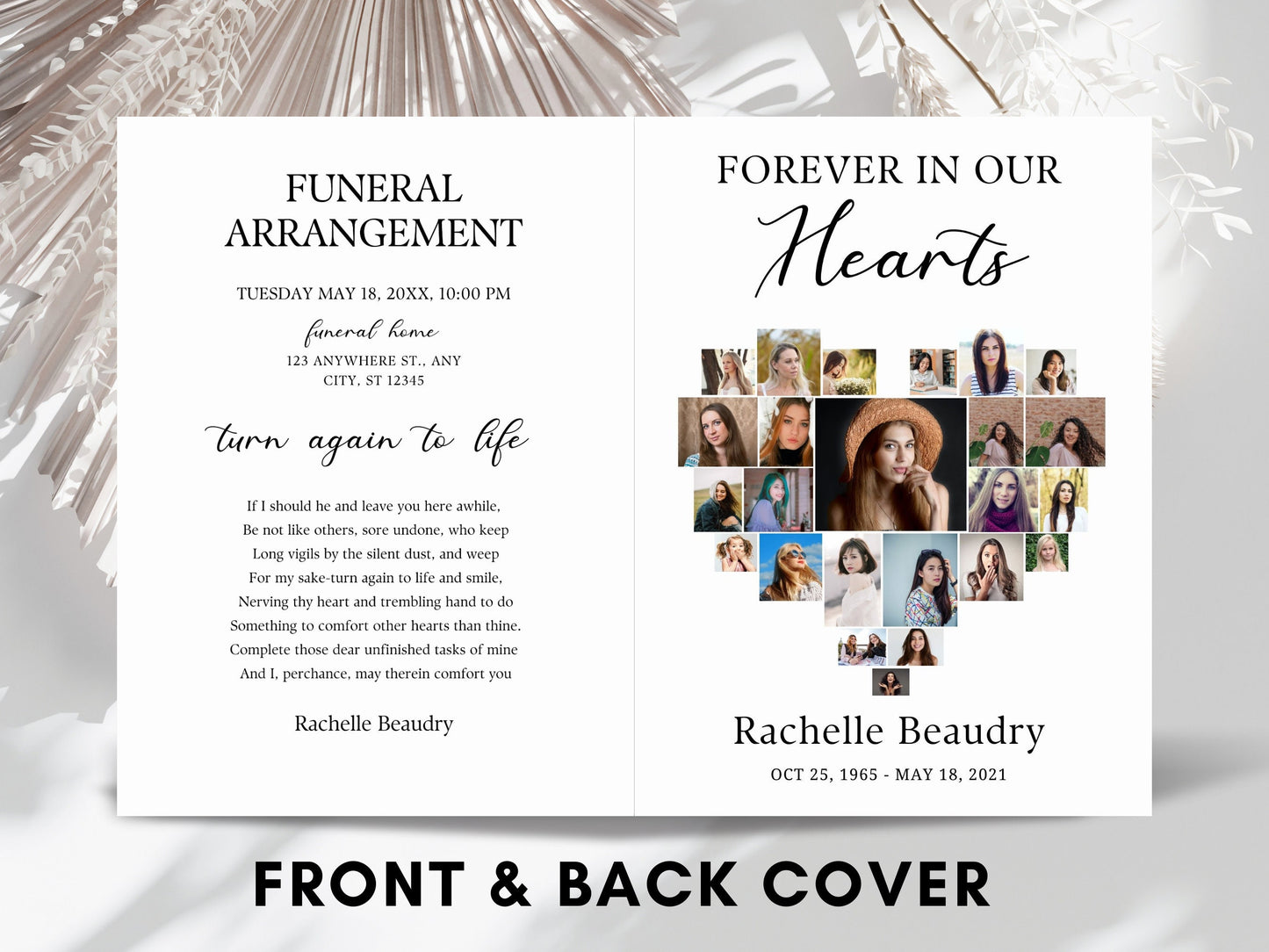Heart Collage Funeral Program Template, Photo Memorial (Digital Download)