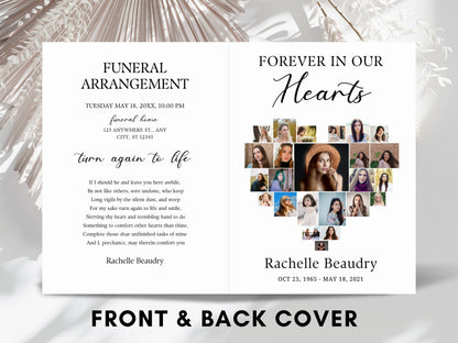 Heart Collage Funeral Program Template, Photo Memorial (Digital Download)