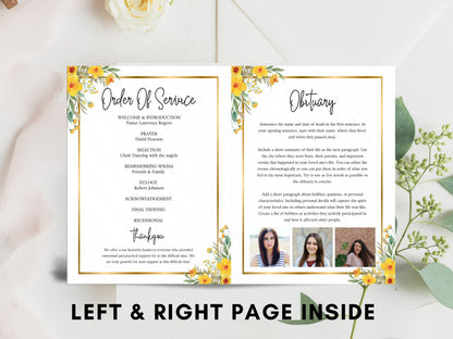 Editable Funeral Program Template, Floral Memorial Service (Digital Download)
