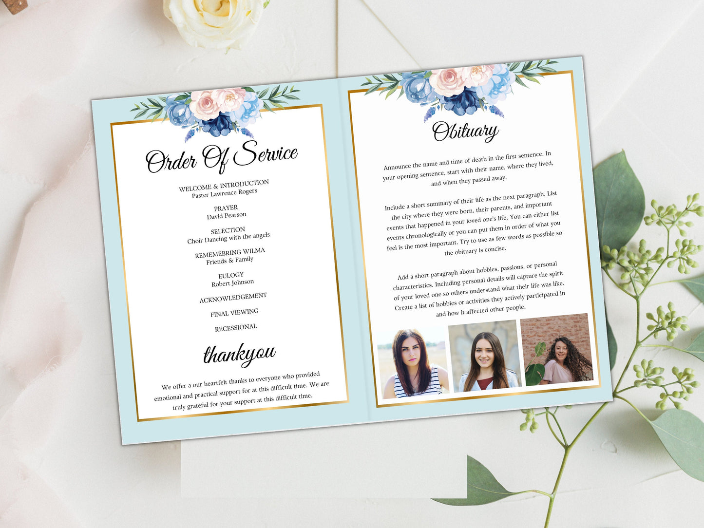 Editable Funeral Program Template, Photo Memorial (Digital Download)