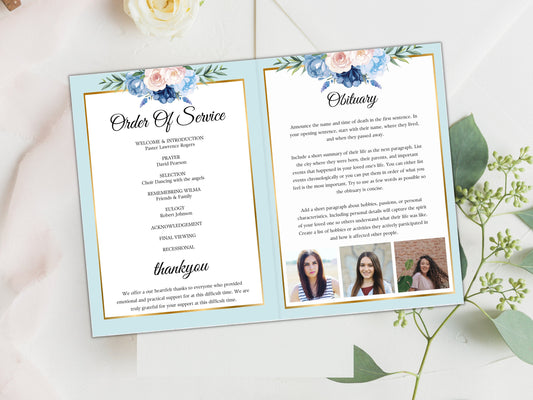 Editable Funeral Program Template, Photo Memorial (Digital Download)