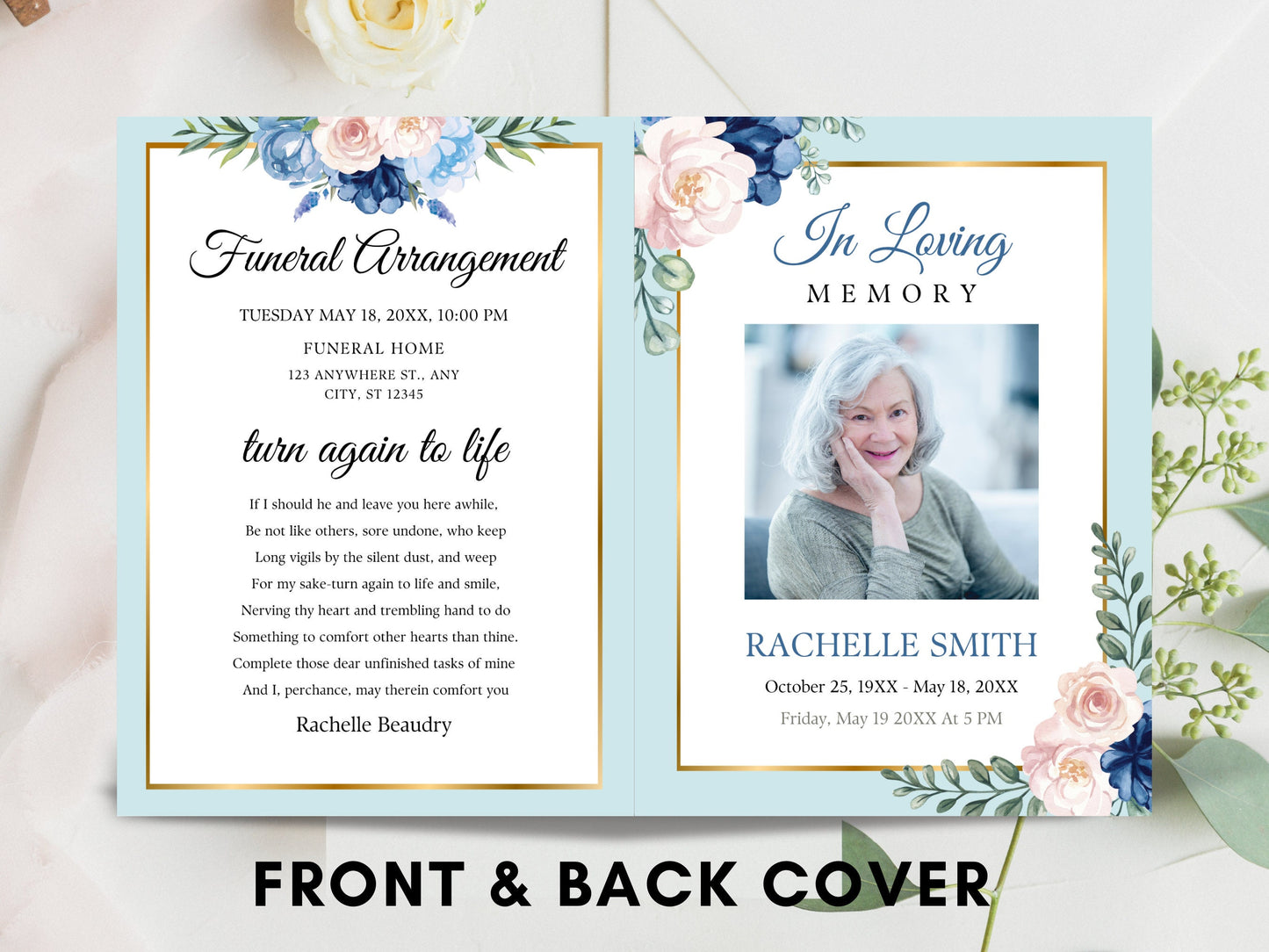 Editable Funeral Program Template, Photo Memorial (Digital Download)