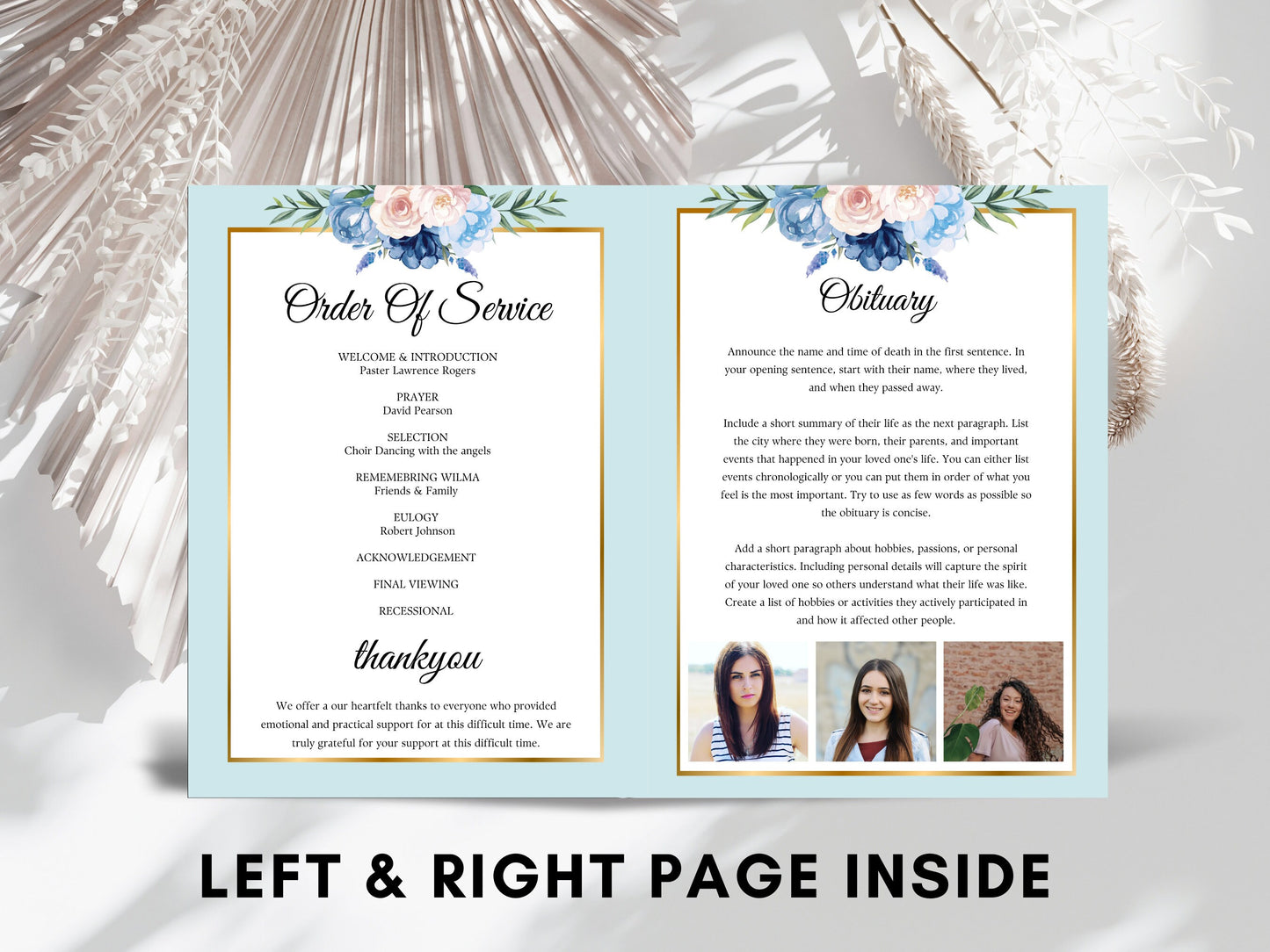 Editable Funeral Program Template, Photo Memorial (Digital Download)