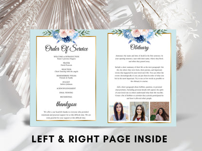 Editable Funeral Program Template, Photo Memorial (Digital Download)