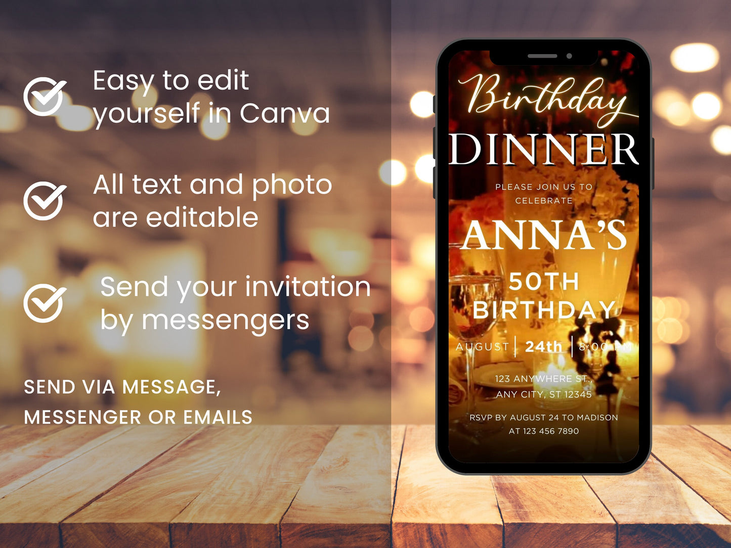 Animated Birthday Dinner Video Invitation Template, Black and Gold (Digital)