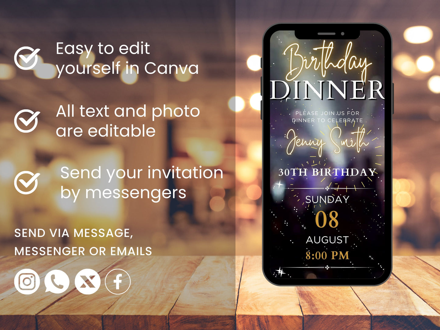 Animated Birthday Dinner Invitation Template, Editable Video Invite (Instant Download)