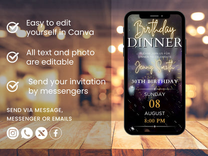 Animated Birthday Dinner Invitation Template, Editable Video Invite (Instant Download)