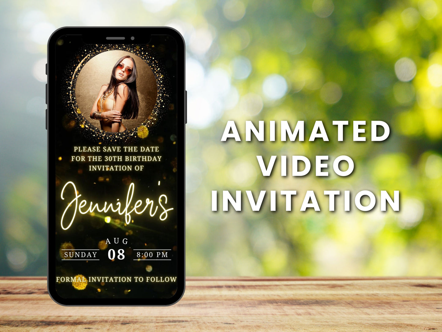 Animated Black and Gold Birthday Invitation Video (Digital Download)