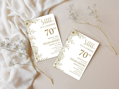 Floral 70th Birthday Invitation Template, Editable Photo Invite (Digital Download)