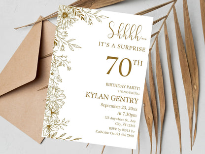 Floral 70th Birthday Invitation Template, Editable Photo Invite (Digital Download)