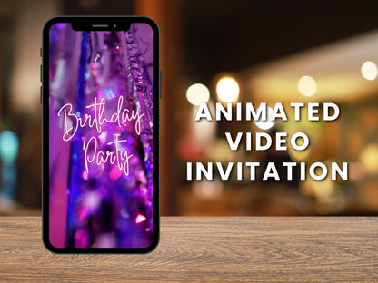 Pink Animated Birthday Invitation, Customizable Electronic Invite (MP4 Video)