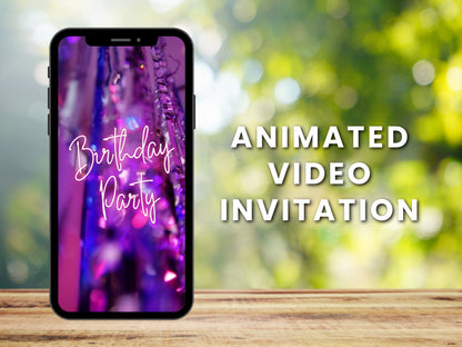 Pink Animated Birthday Invitation, Customizable Electronic Invite (MP4 Video)