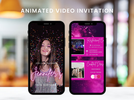 Pink & Gold Birthday Video Invitation, Animated Evite Template (Digital Download)
